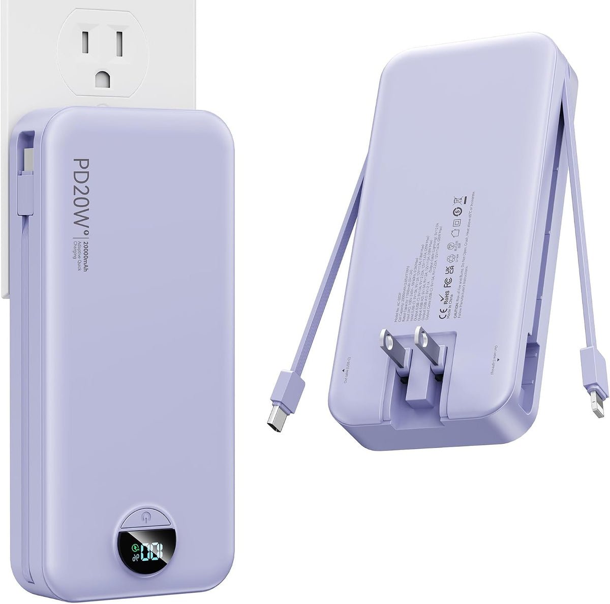 Nusyddy Cargador portátil de 20000 mAh de carga rápida con enchufe...