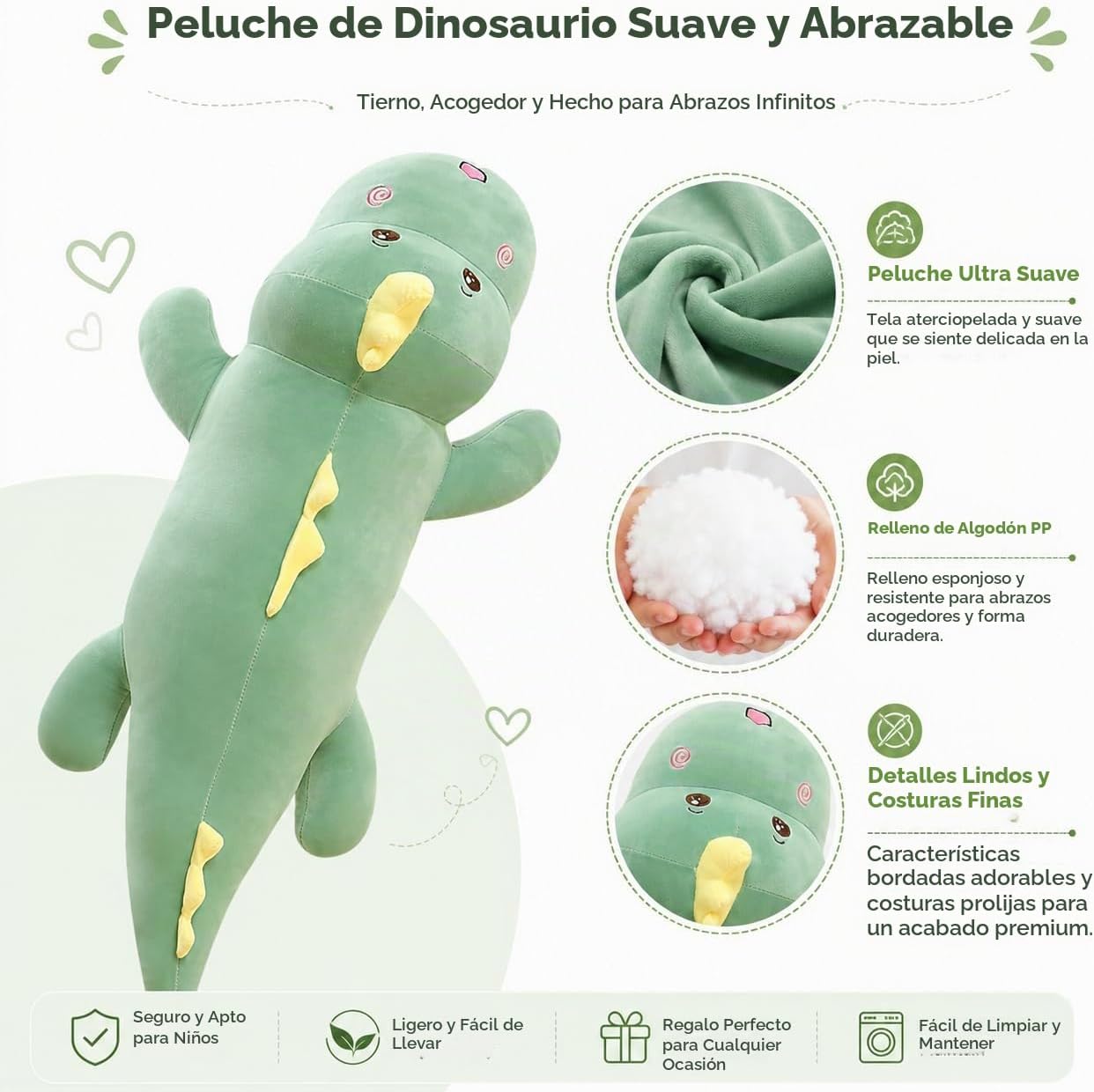 Tianmihou Almohada corporal de dinosaurio gigante de 32 pulgadas, l...