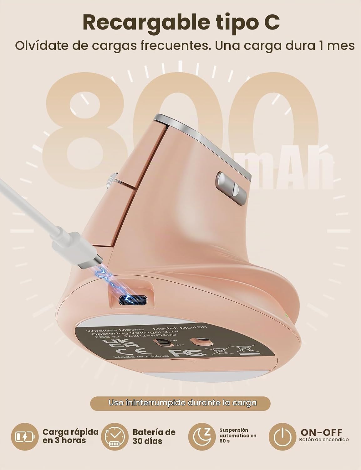 SABLUTE MAM4 - Mouse vertical ergonómico para manos M\/L, 8K DPI, d...
