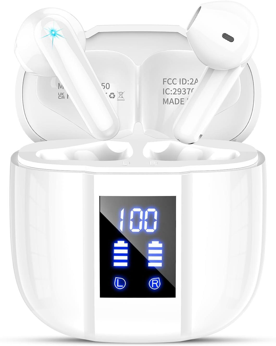 Qecnato Auriculares inalámbricos, pantalla LED con micrófono, IP7 i...