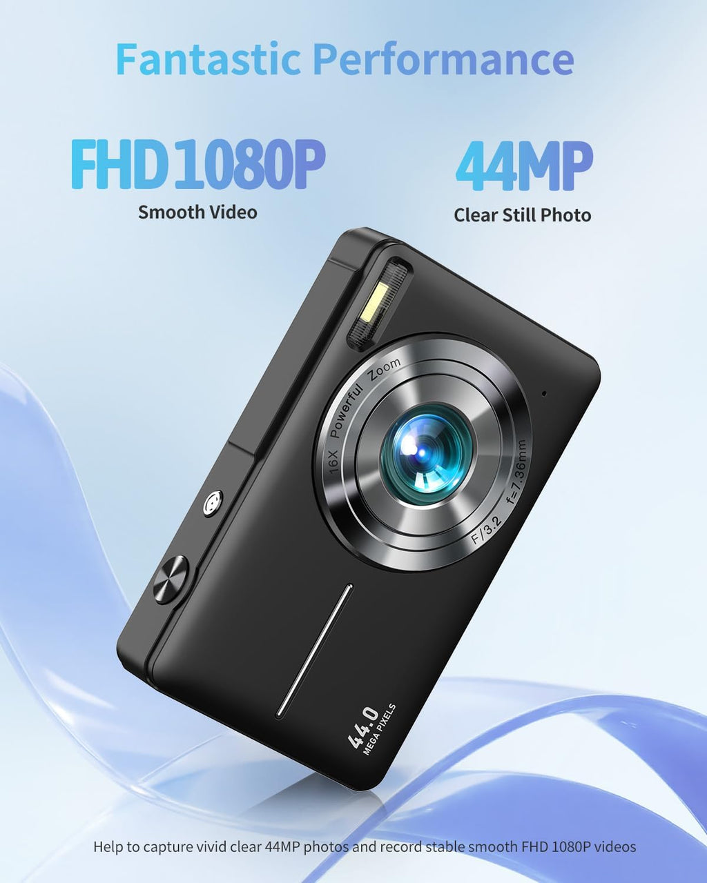 Cámara digital, FHD 1080P apuntar y disparar cámara para niños adol...