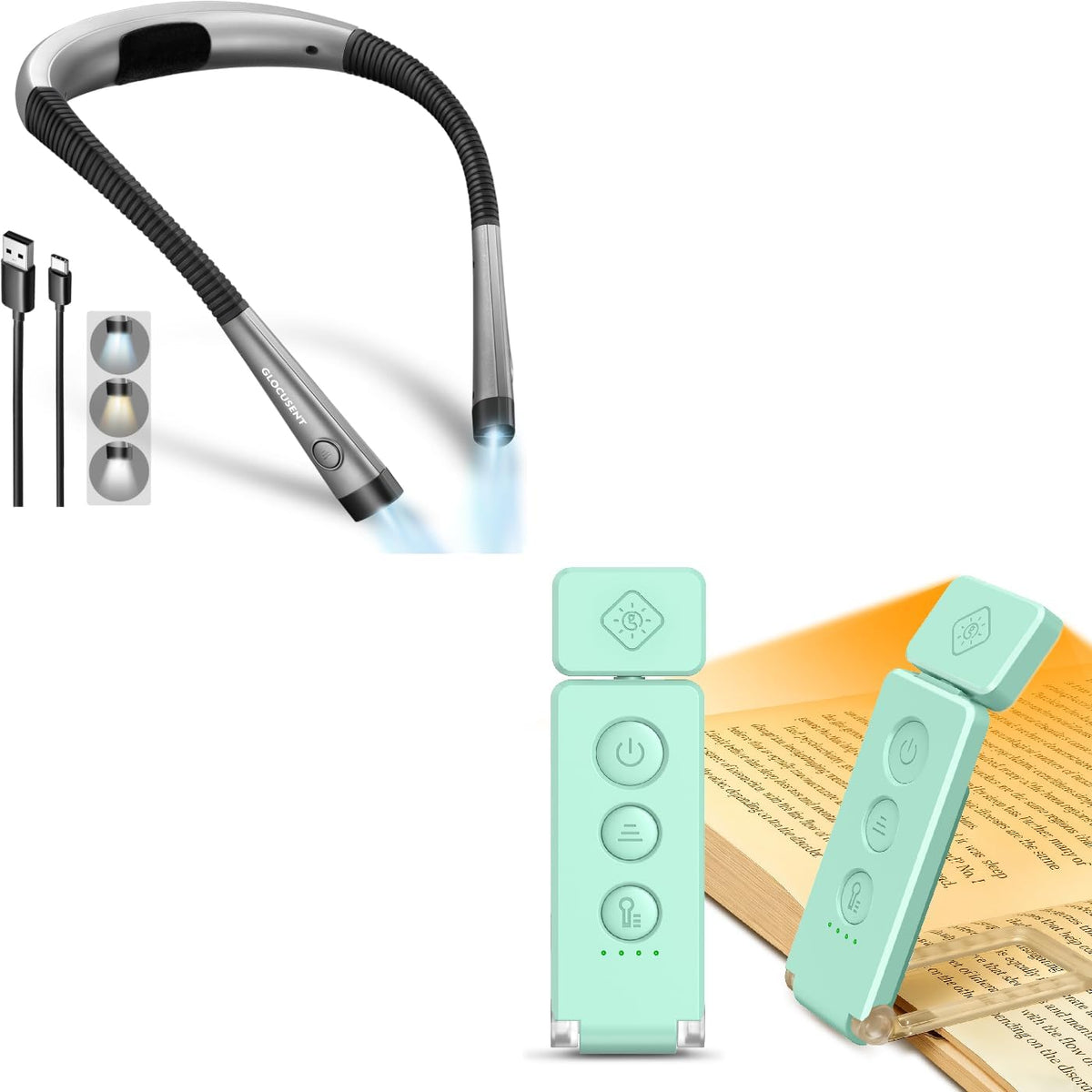 Glocusent Paquete de luz para el cuello con luz de libro A102