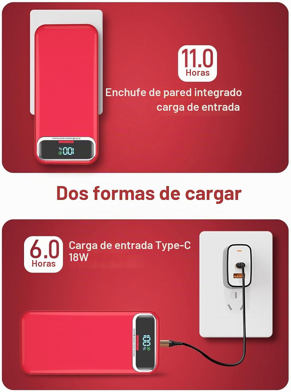 Nusyddy Cargador portátil 20000mAh de carga rápida w\/incorporado e...