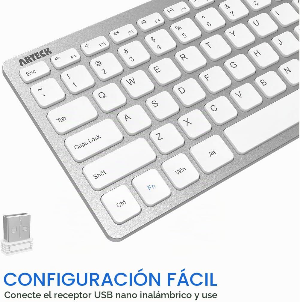 Arteck Teclado inalámbrico 2.4G ultradelgado y compacto con teclas...