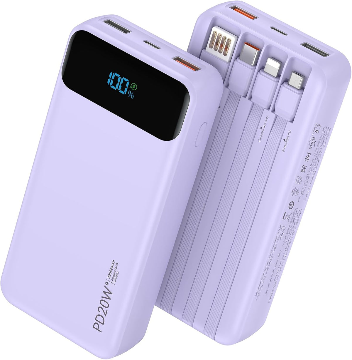 Nusyddy Cargador portátil de 20000 mAh con 4 cables incorporados y...