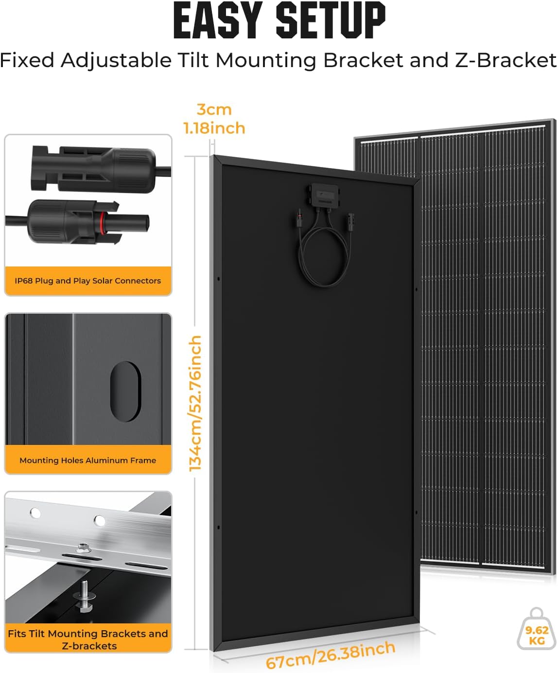 Panel solar de 600 vatios, 200W paneles solares 3Pack 25% de alta e...