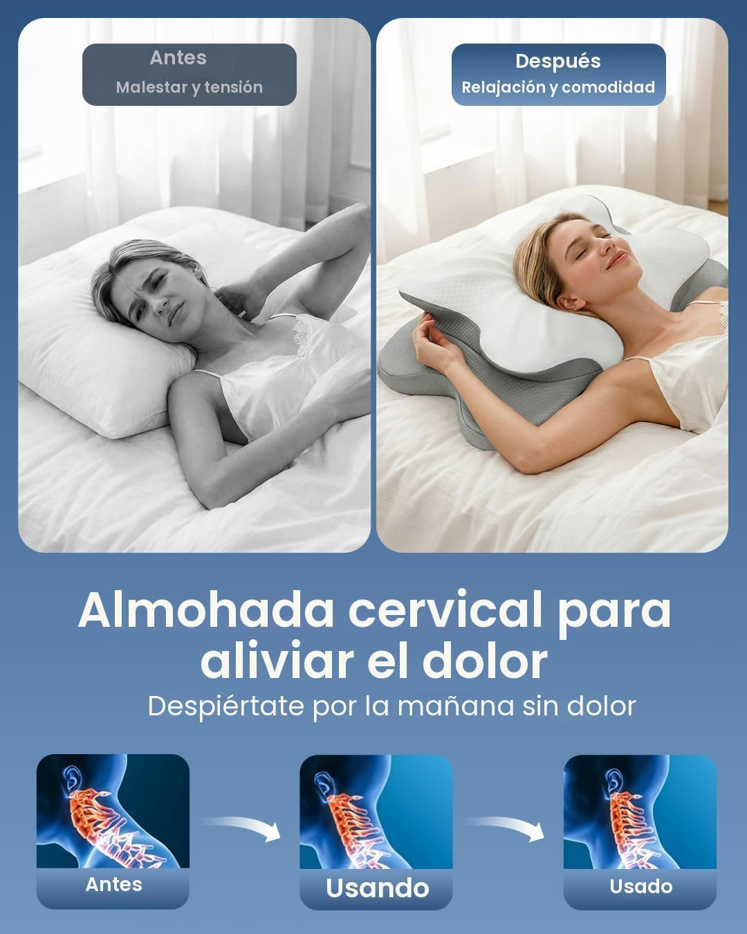 Almohada cervical para aliviar el dolor de cuello, almohada de cont...