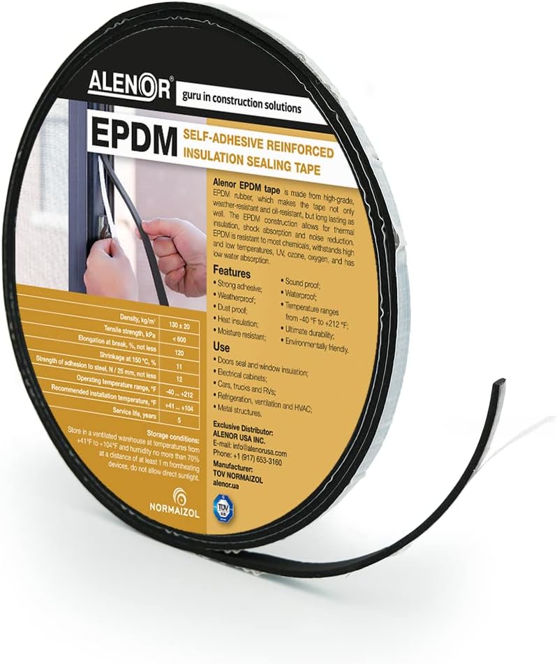 Alenor EPDM Cinta aislante de espuma negra autoadhesiva de 1\/8 x 3...