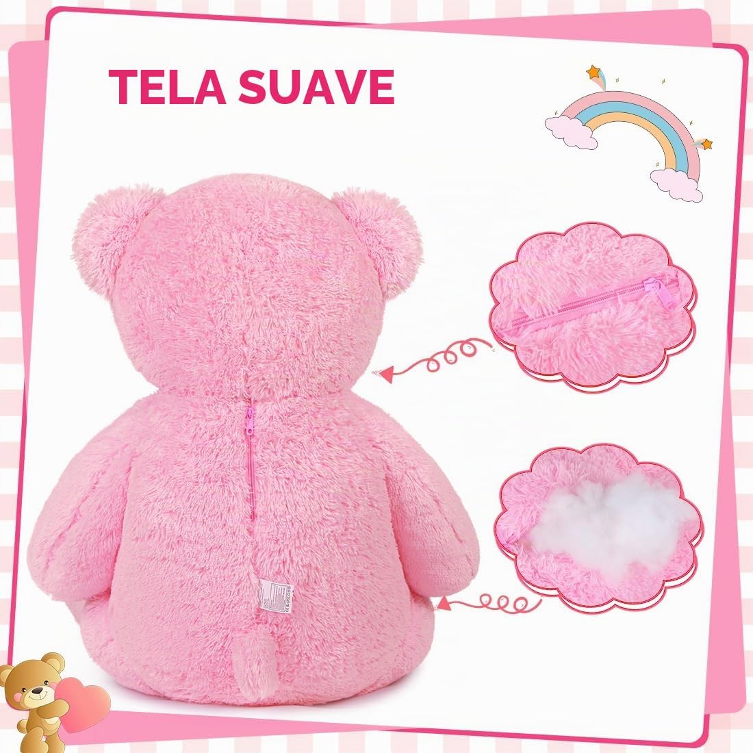 Oso de peluche gigante rosa de 4 pies, lindo animal de peluche gran...