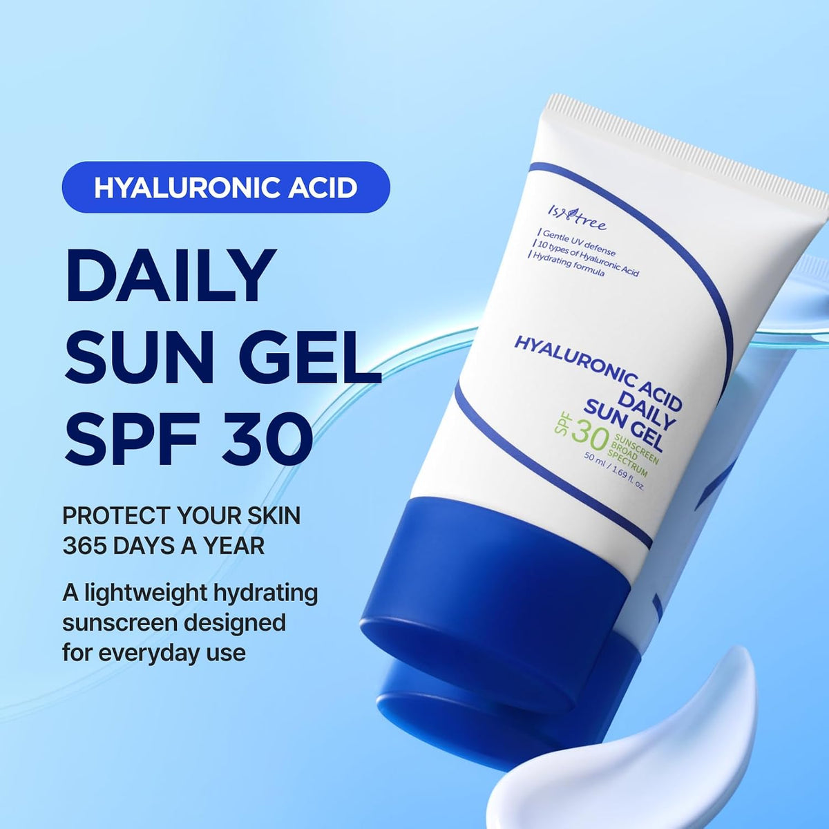 ISNTREE Gel solar diario de ácido hialurónico 1.7 fl oz, 1.69 onzas...