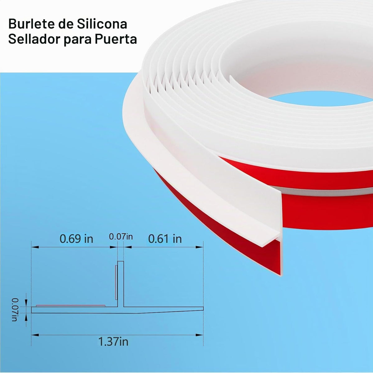 Elvone Sello de burlete en forma de T, silicona blanca, 1.37 pulgad...