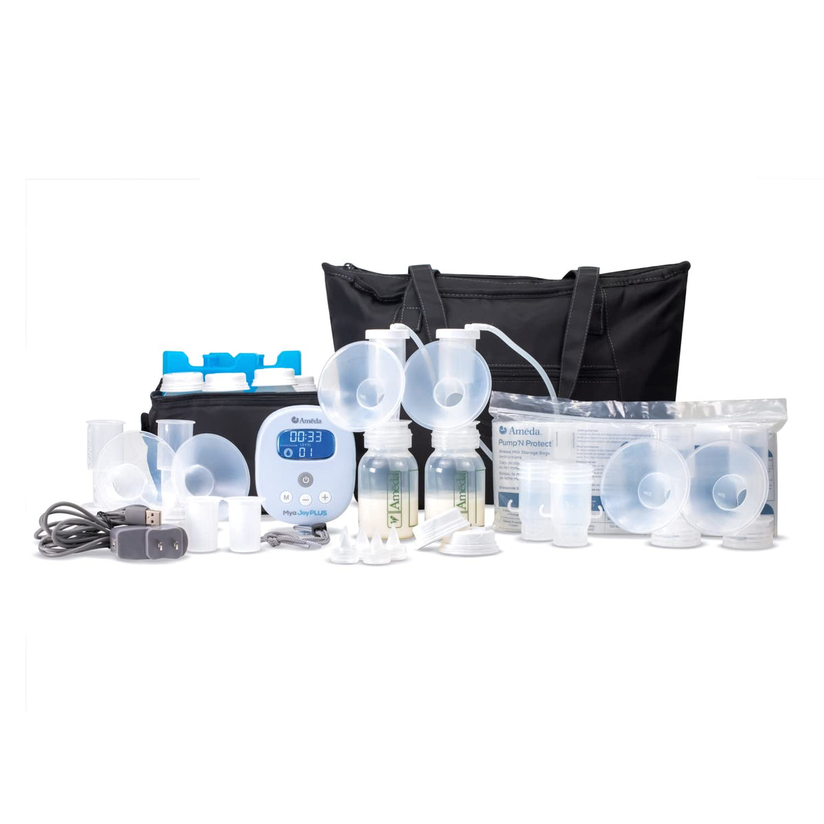 Ameda MYA Joy Plus Extractor de leche recargable con bolsa de lujo,...