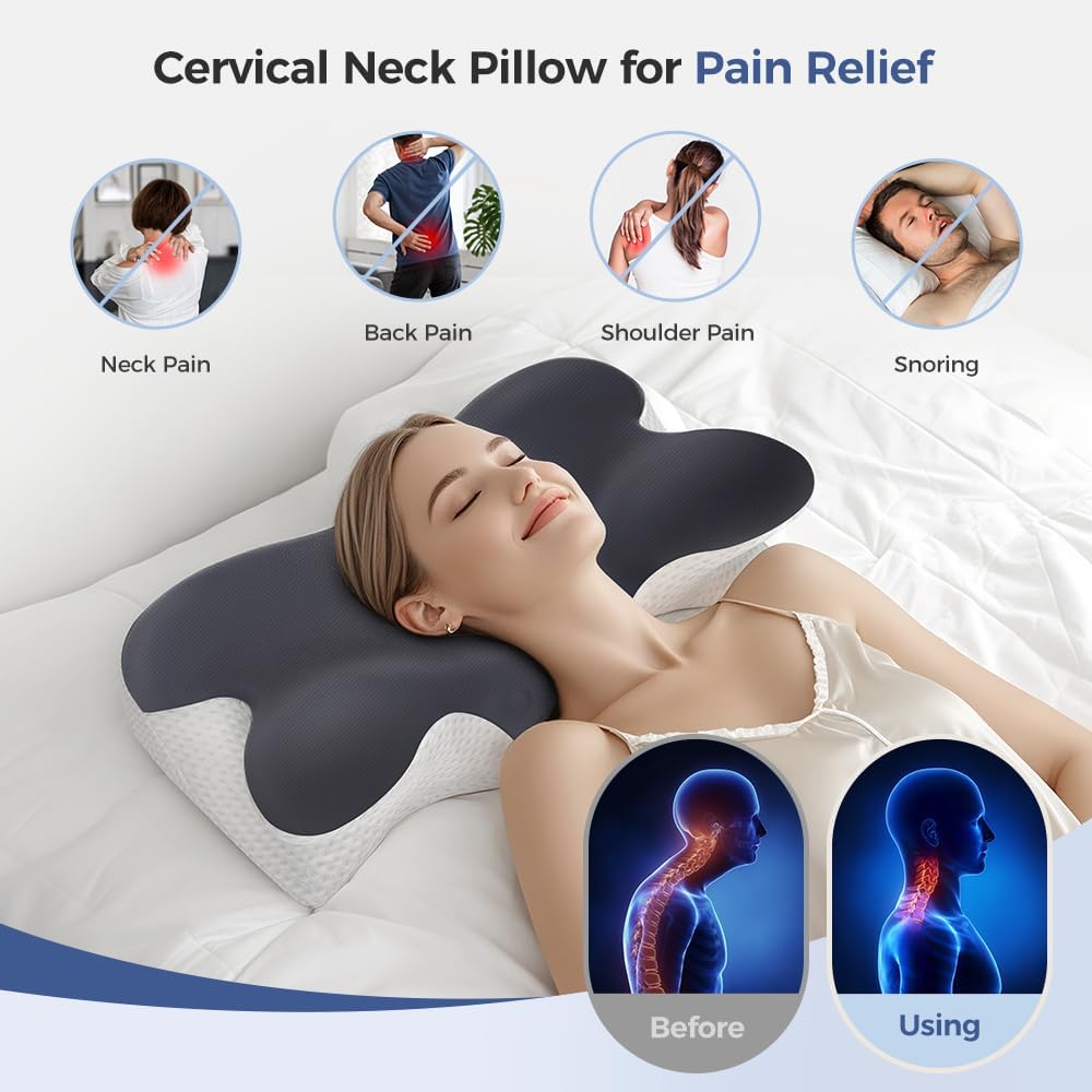 BNXIANG Almohada cervical para aliviar el dolor de cuello, almohada...