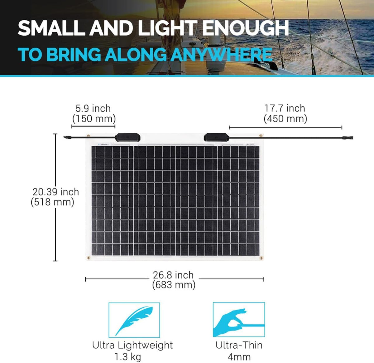 Renogy Panel Solar Flexible de 50 Vatios 12 Voltios Monocristalino...