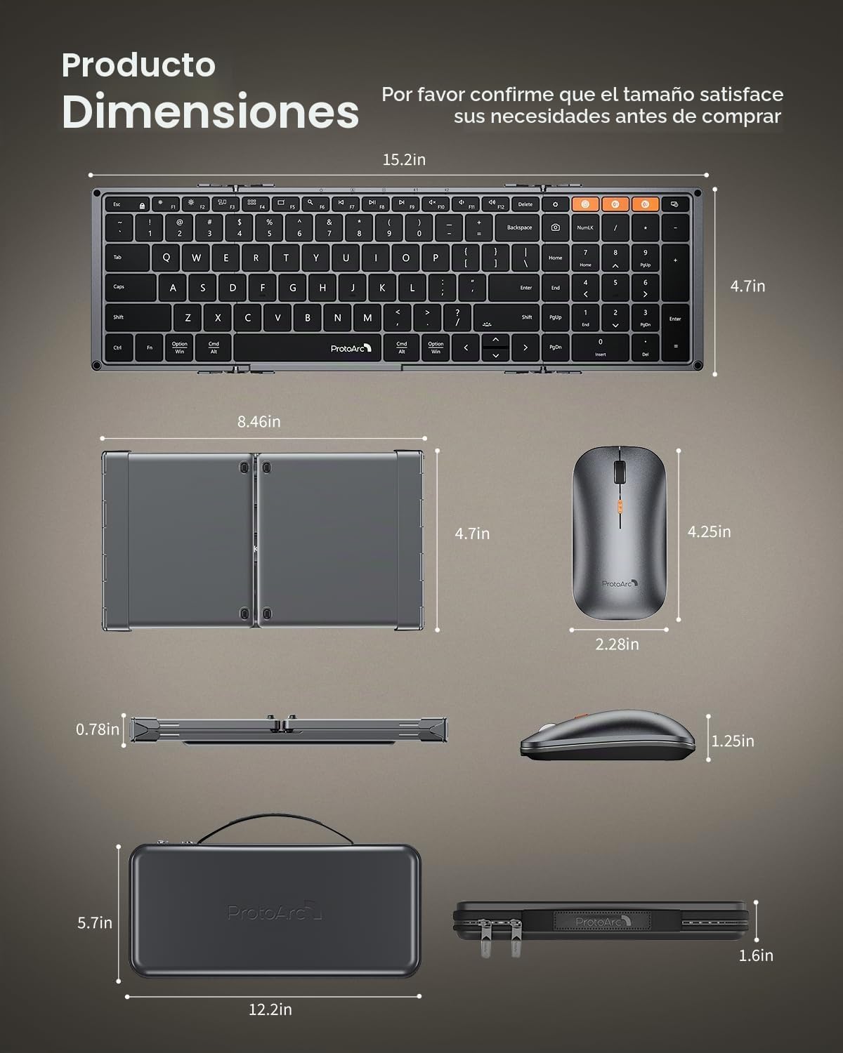 ProtoArc XKM01 Pro Teclado y mouse plegables retroiluminados, tamañ...
