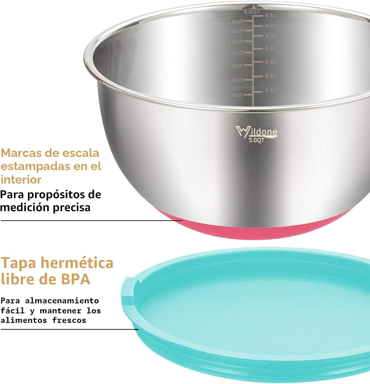 Wildone Juego de Tazones Mezcladores con Tapas Herméticas, 5PCS Taz...