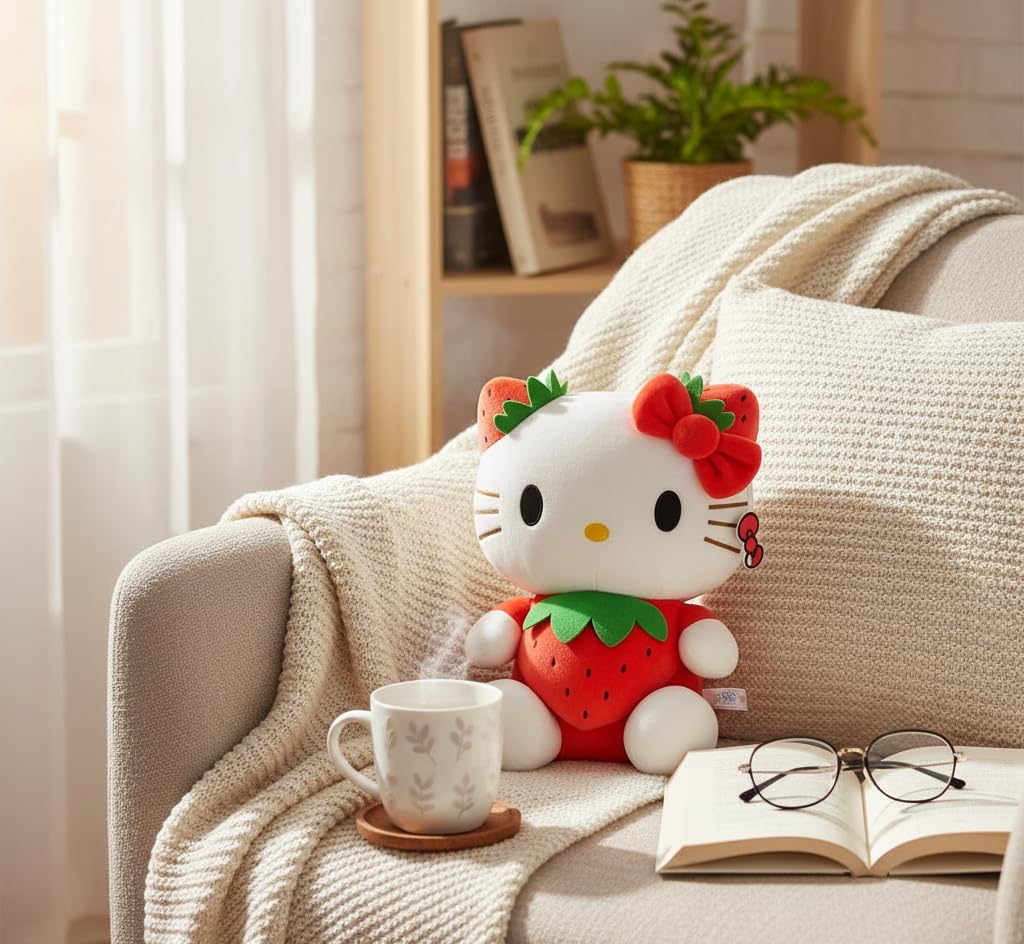 AlphaDesignLuxe Juguete de peluche de gato de fresa roja de 11 pulg...
