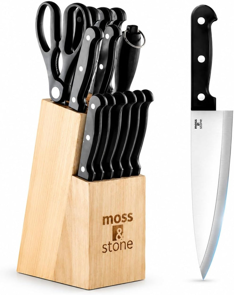 Moss &amp; Stone Juego de cuchillos de acero inoxidable de 14 pieza...