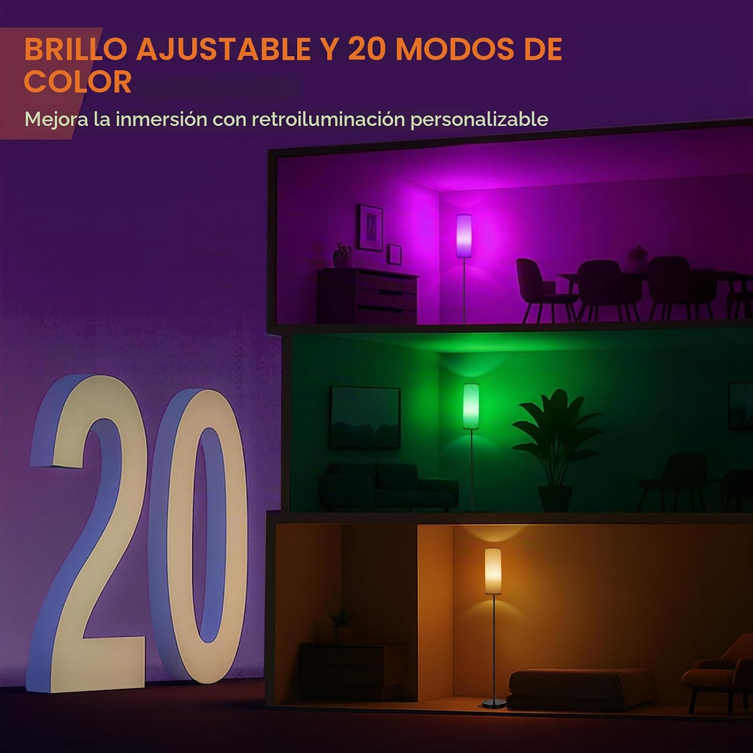 FRIDEKO HOME Lámpara de pie, iluminación ambiental que cambia de co...