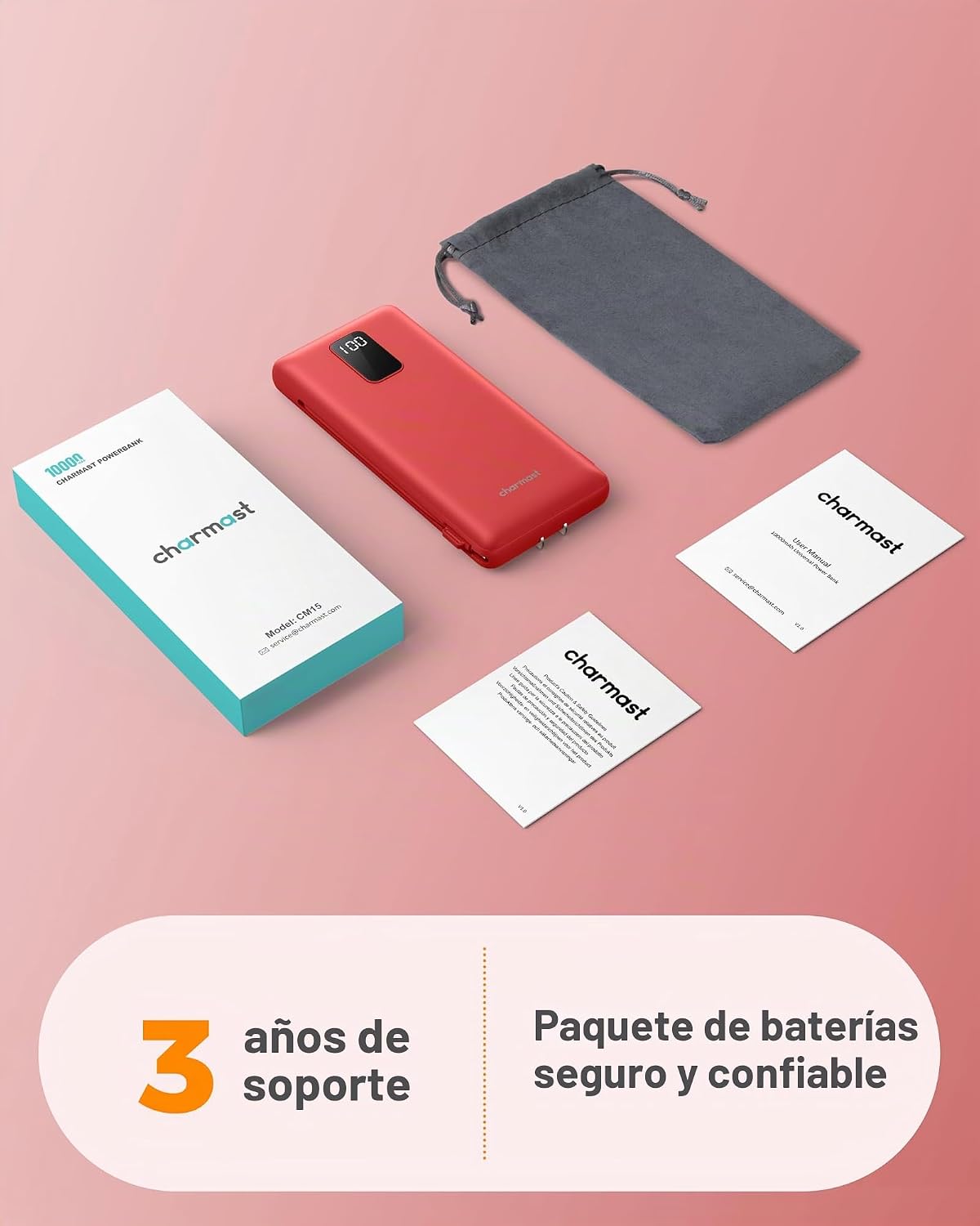 charmast Cargador portátil de 10000 mAh con cables incorporados y e...