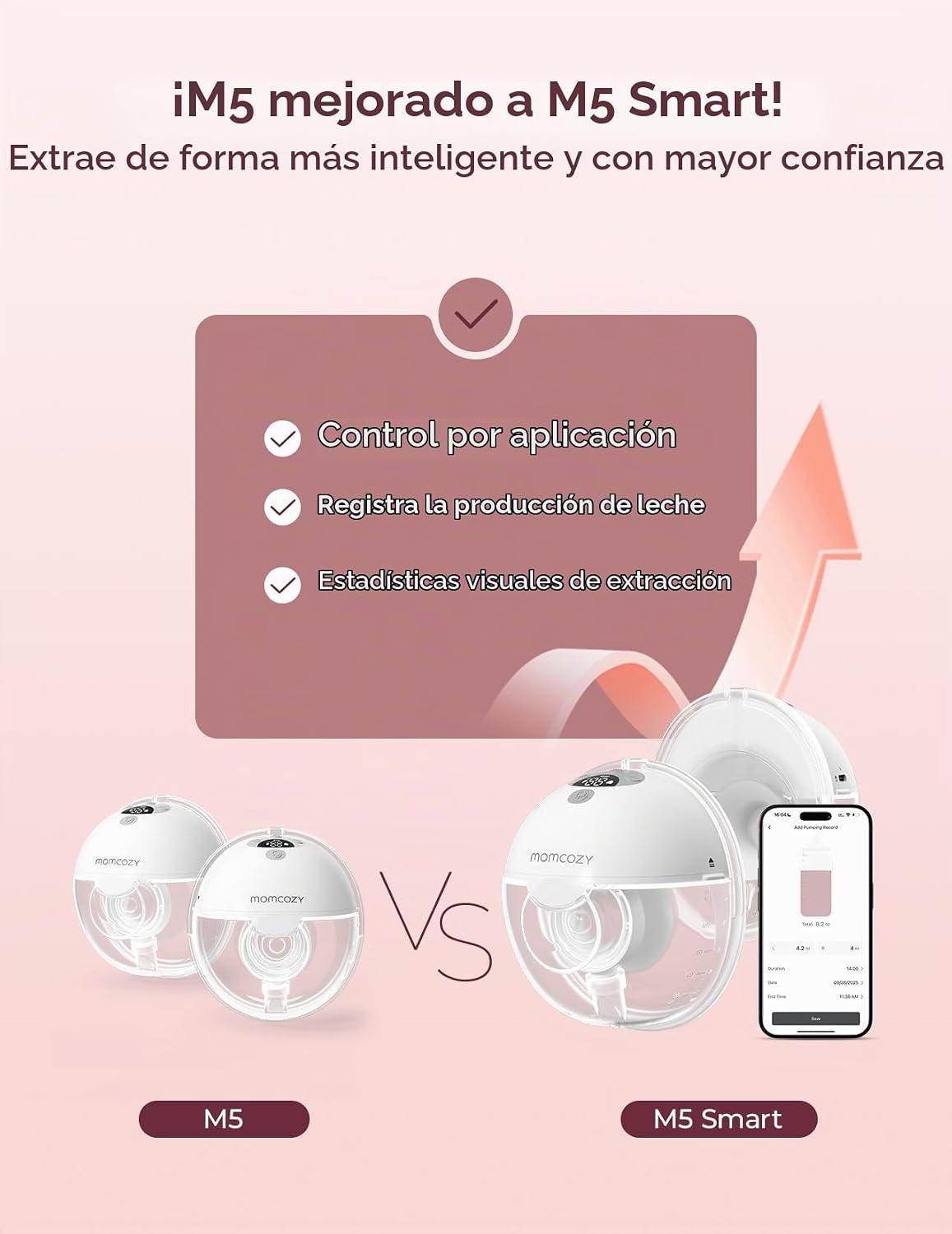 Momcozy Extractor de leche portátil controlado por aplicación intel...