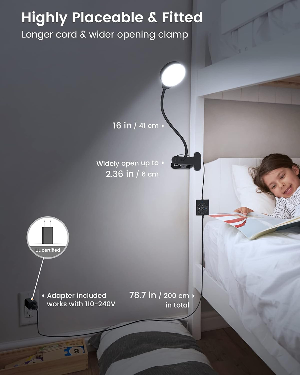 Glocusent Luz de libro, luz de cuello flexible, luz de libro para l...