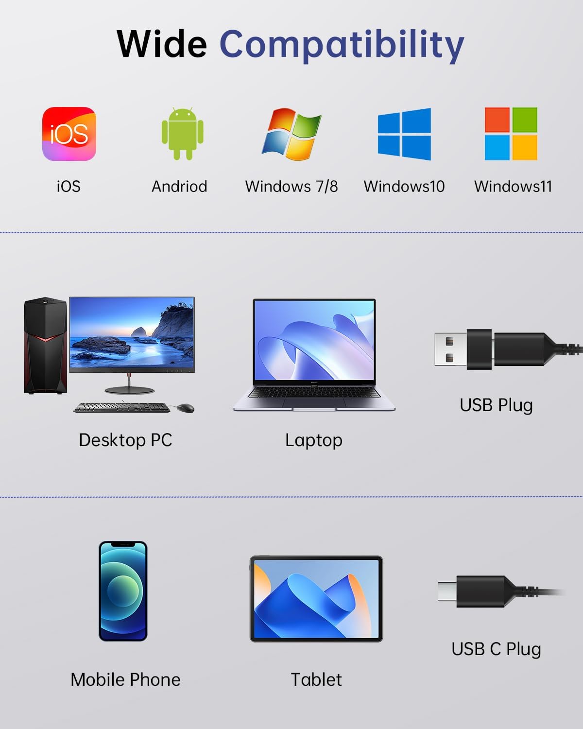 AOC Auriculares USB con micrófono para PC, auriculares con cable so...