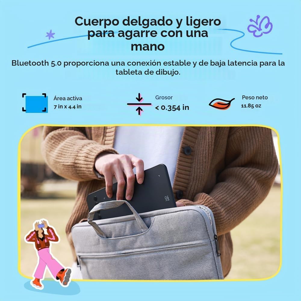 XPPen Deco mini7W V2 Tableta de dibujo inalámbrica, 16384 niveles d...