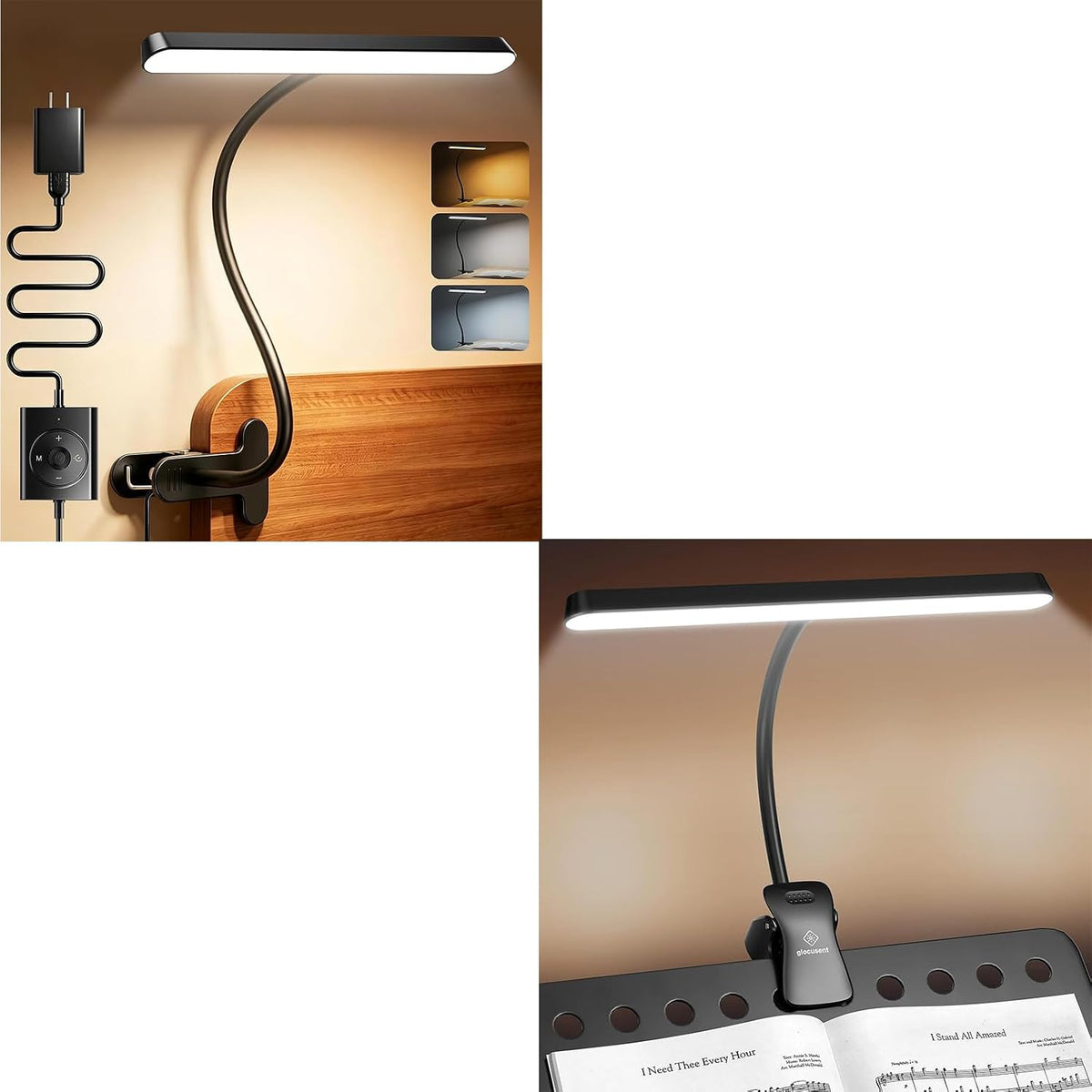 Glocusent Luz horizontal con clip de 7 W y luz de soporte de música...