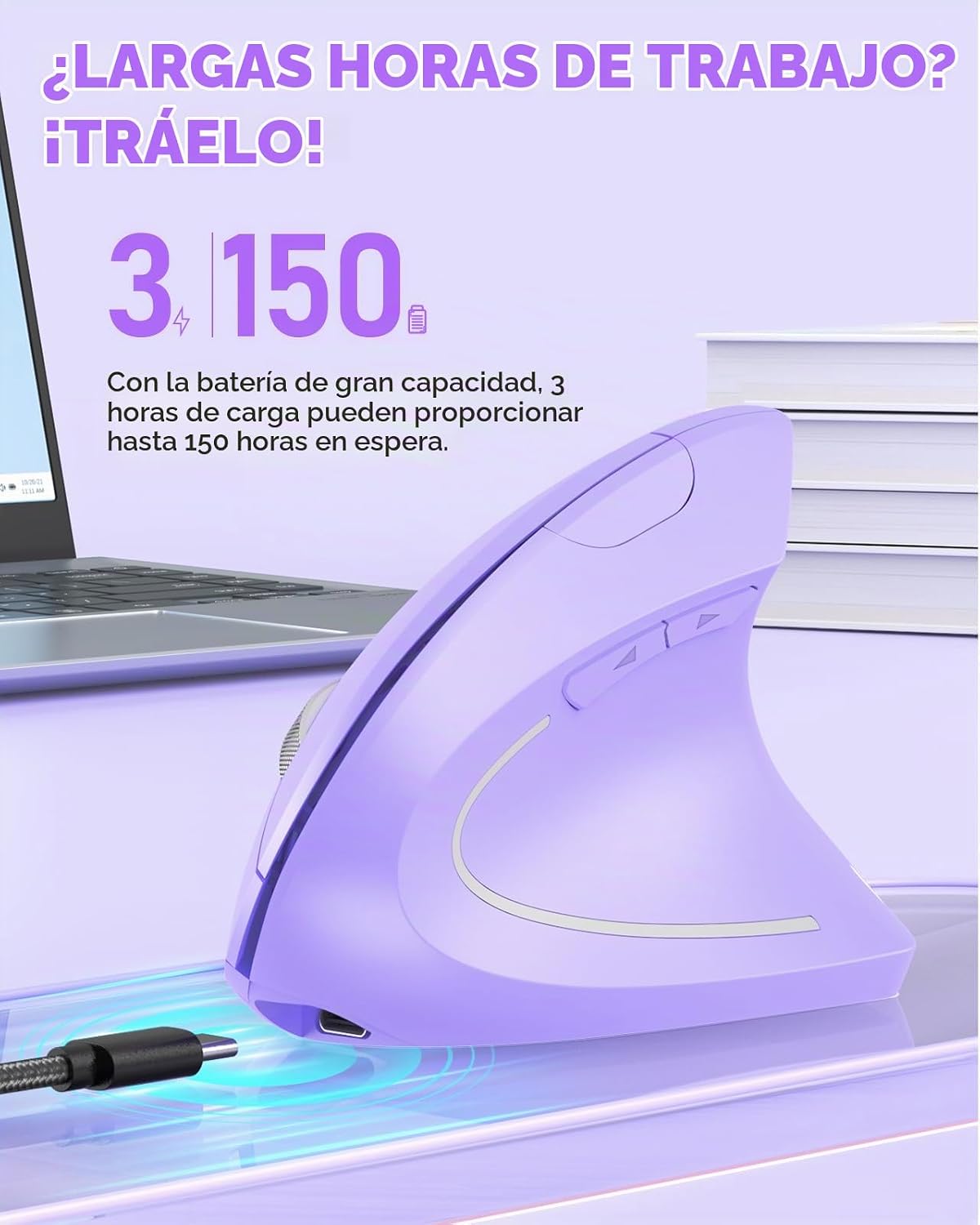 Lekvey Ratón ergonómico, ratón vertical inalámbrico recargable, mor...