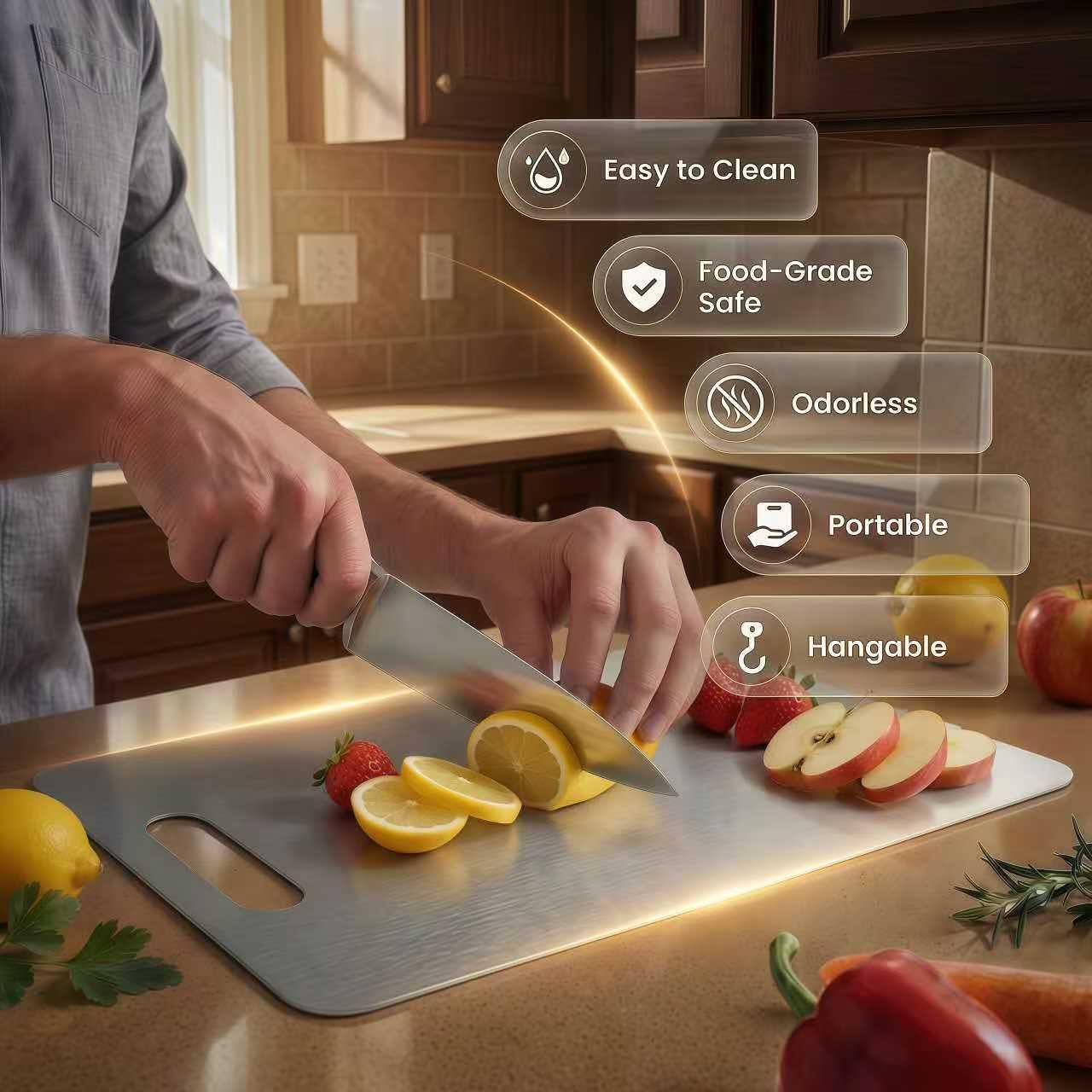 3 tablas de cortar de acero inoxidable para cocina, juego de tablas...