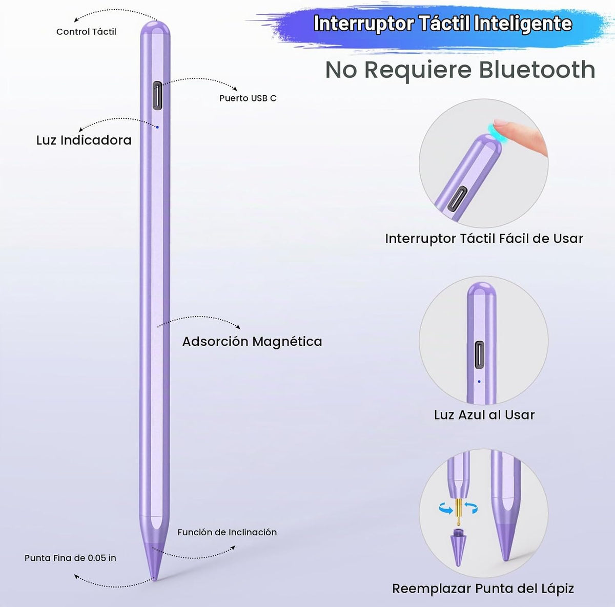 Lápiz capacitivo para iPad A16\/10ª\/9ª Generación, Carga Rápida de...