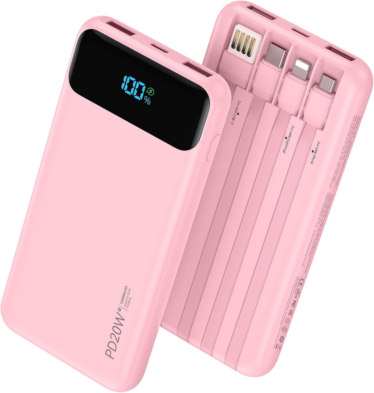 Nusyddy Cargador portátil 10000mAh con 4 cables incorporados y 6 sa...