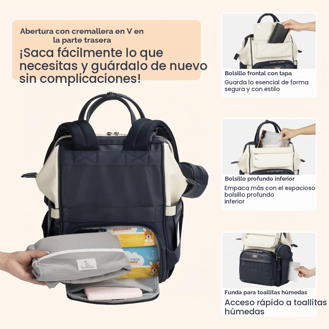 BabbleRoo Mochila de Pañales de Cuero, Bolsas Grandes Multifunciona...