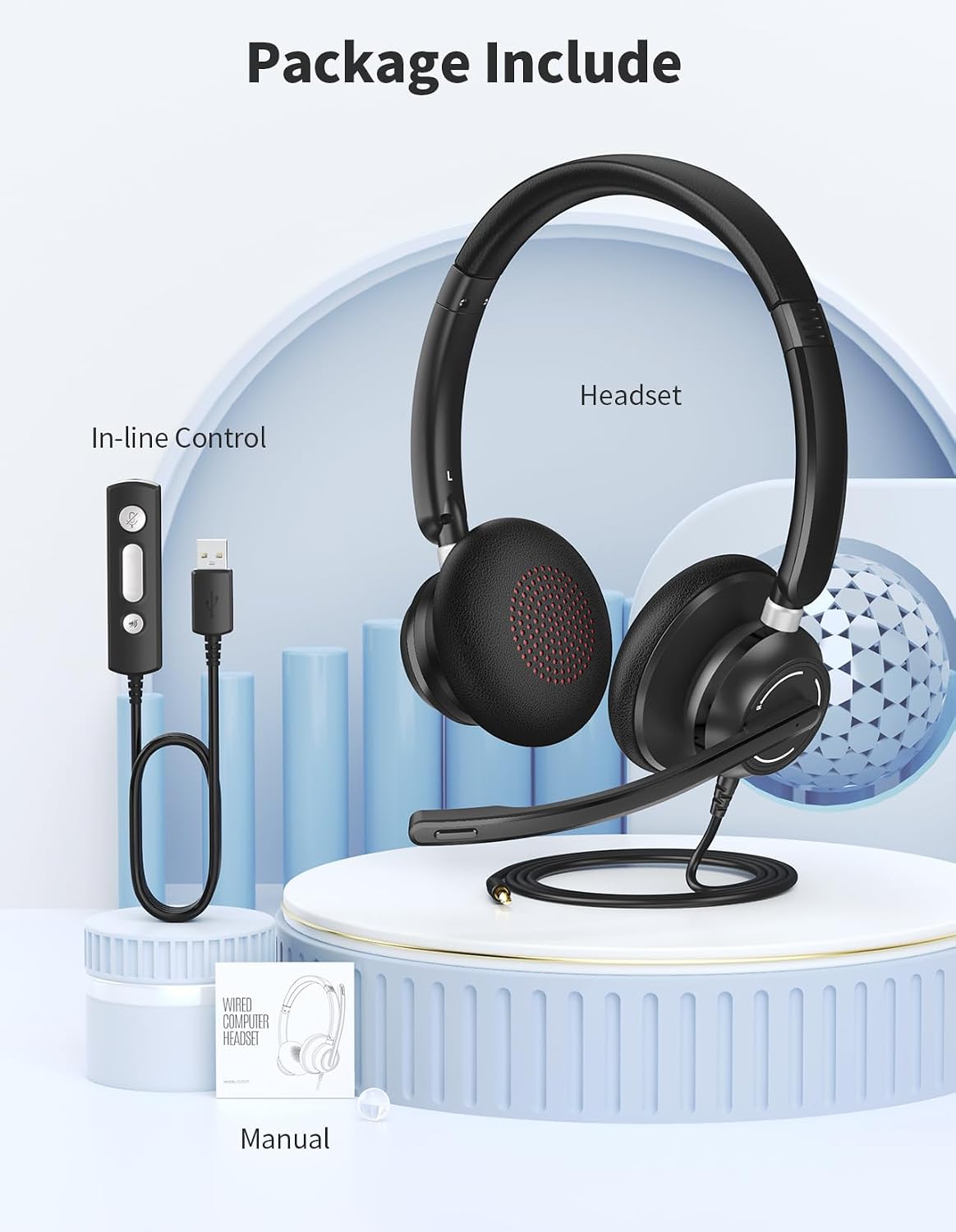 JabNecter Auriculares con cable con micrófono para PC, computadora...