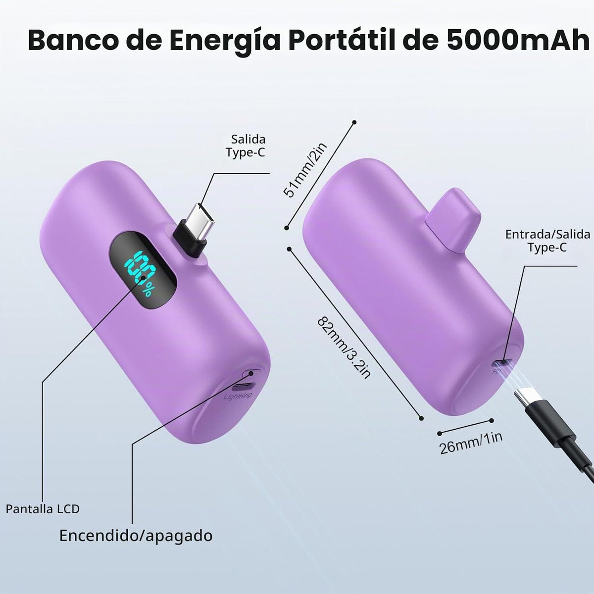 Mini cargador portátil USB C, batería mejorada de carga rápida PD d...