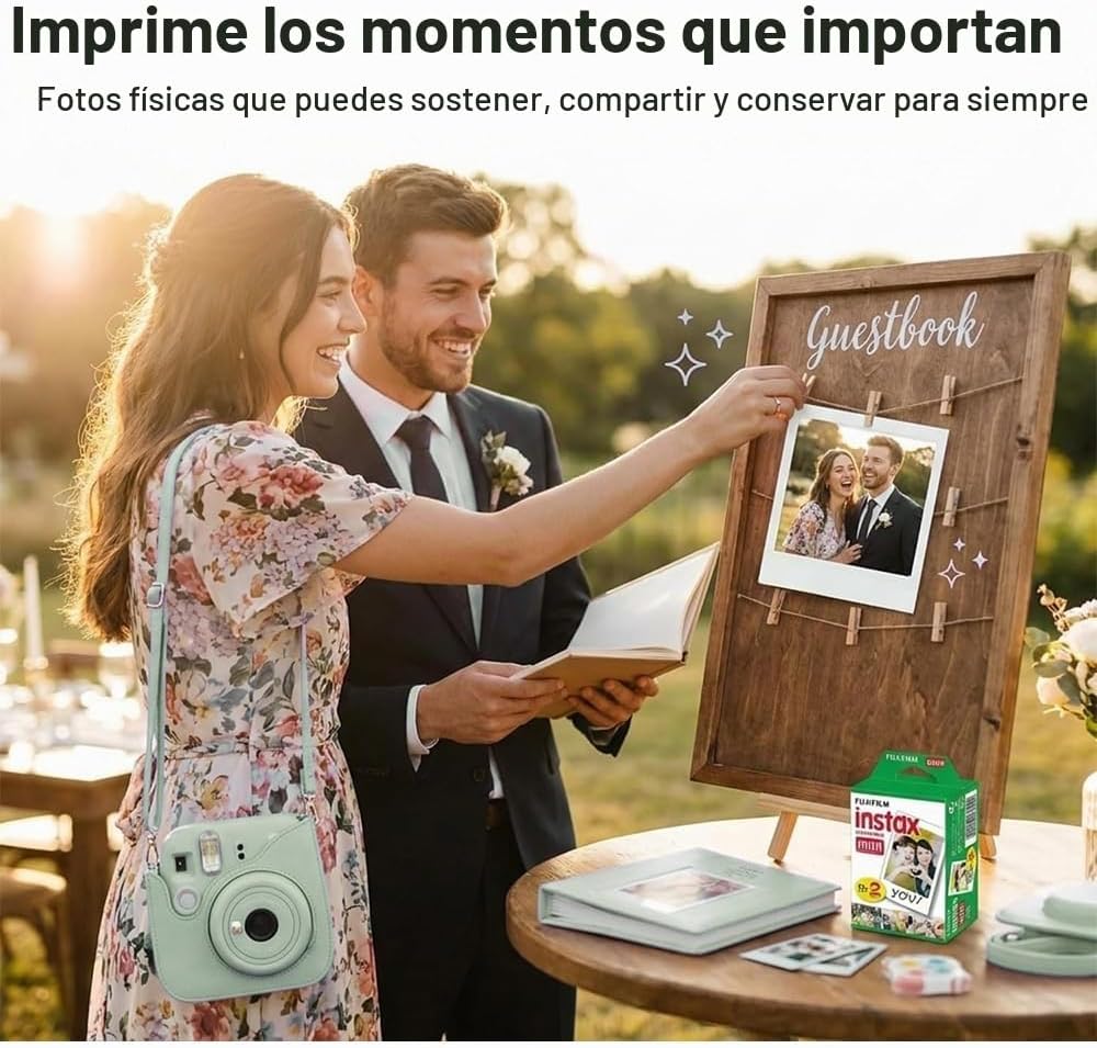 Cámara instantánea Fujifilm Instax Mini 13 verde con juego de pelíc...