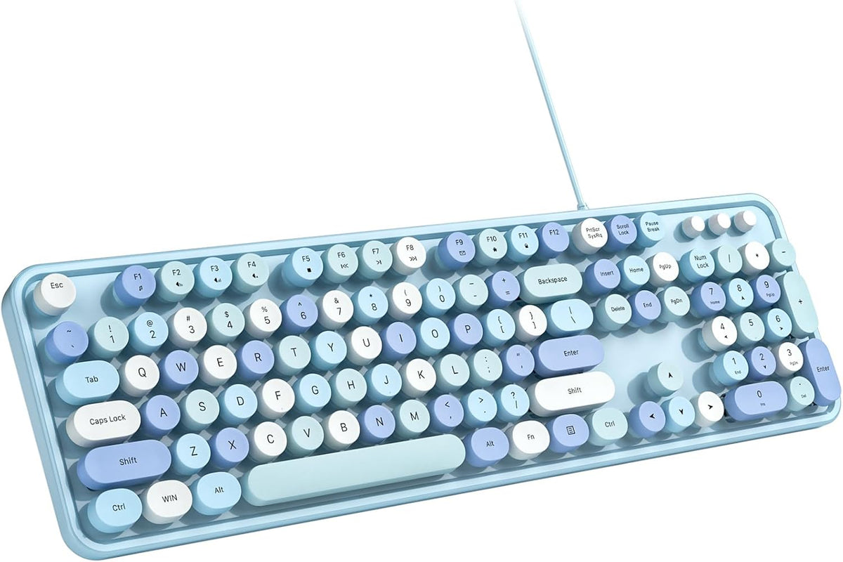 MOWUX Teclado de computadora con cable, teclado retro redondo con c...