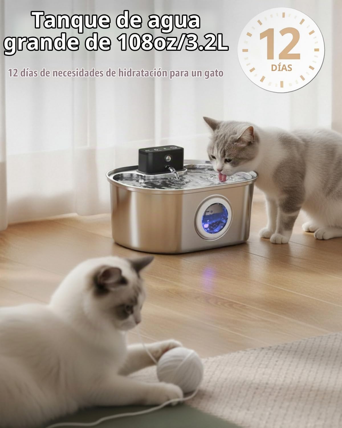 Fuente de agua para gatos inalámbrica, fuente de agua para mascotas...
