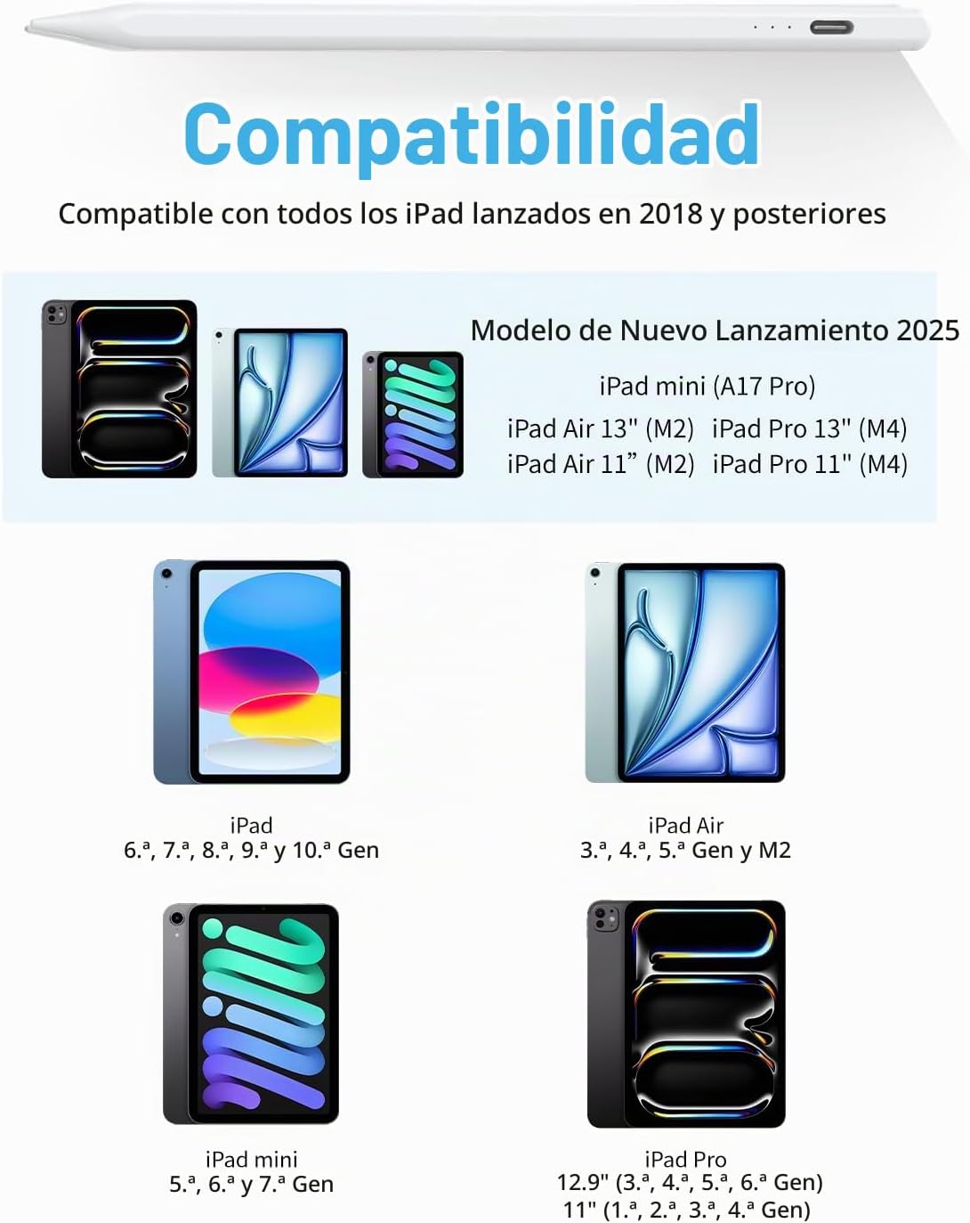 Lápiz óptico para iPad 2018-2016, lápiz de carga rápida para iPad |...