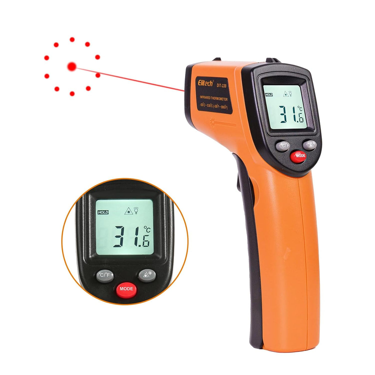 Elitech Pistola de temperatura láser, termómetro infrarrojo digital...