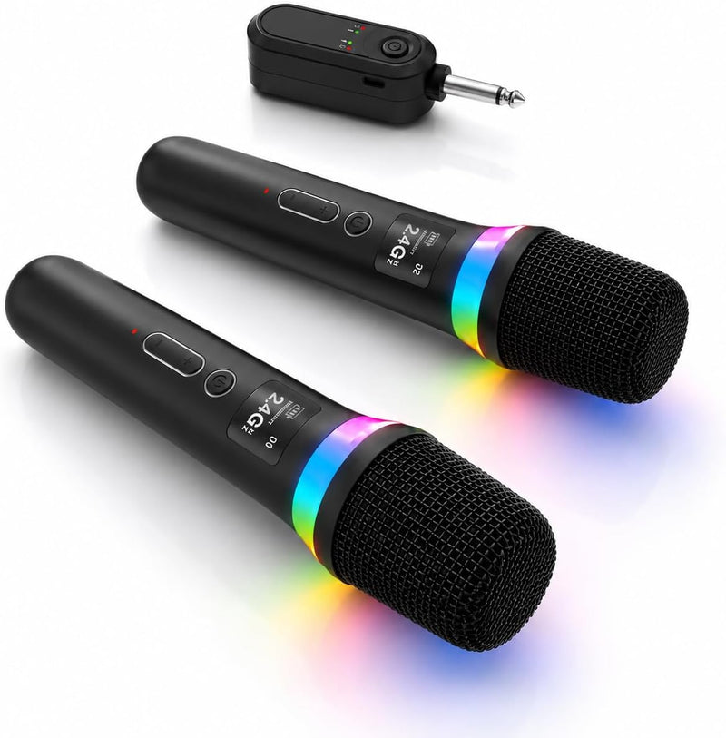 SINWE Micrófono de mano inalámbrico con luces LED, juego de micrófo...