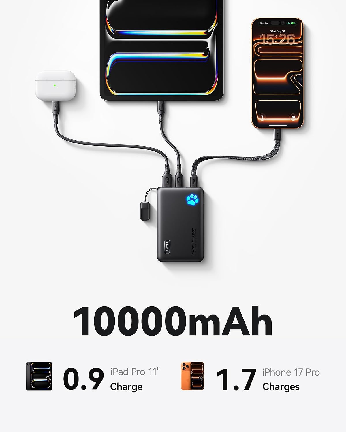 INIU 10000mAh 45W cargador portátil de carga rápida, banco de energ...