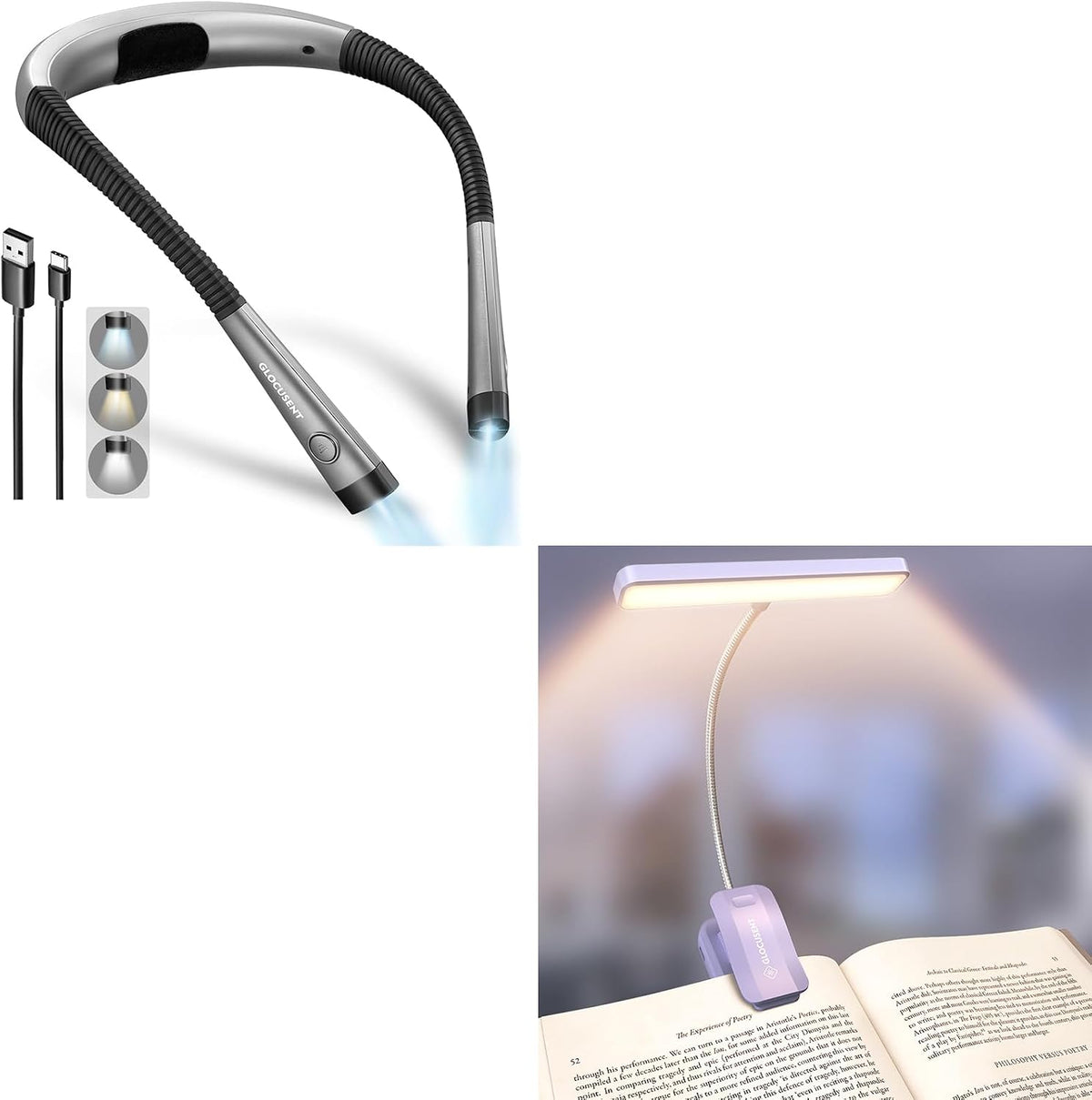 Glocusent Luz de Lectura, Luz de Cuello Flexible 26 Luces de Lectur...