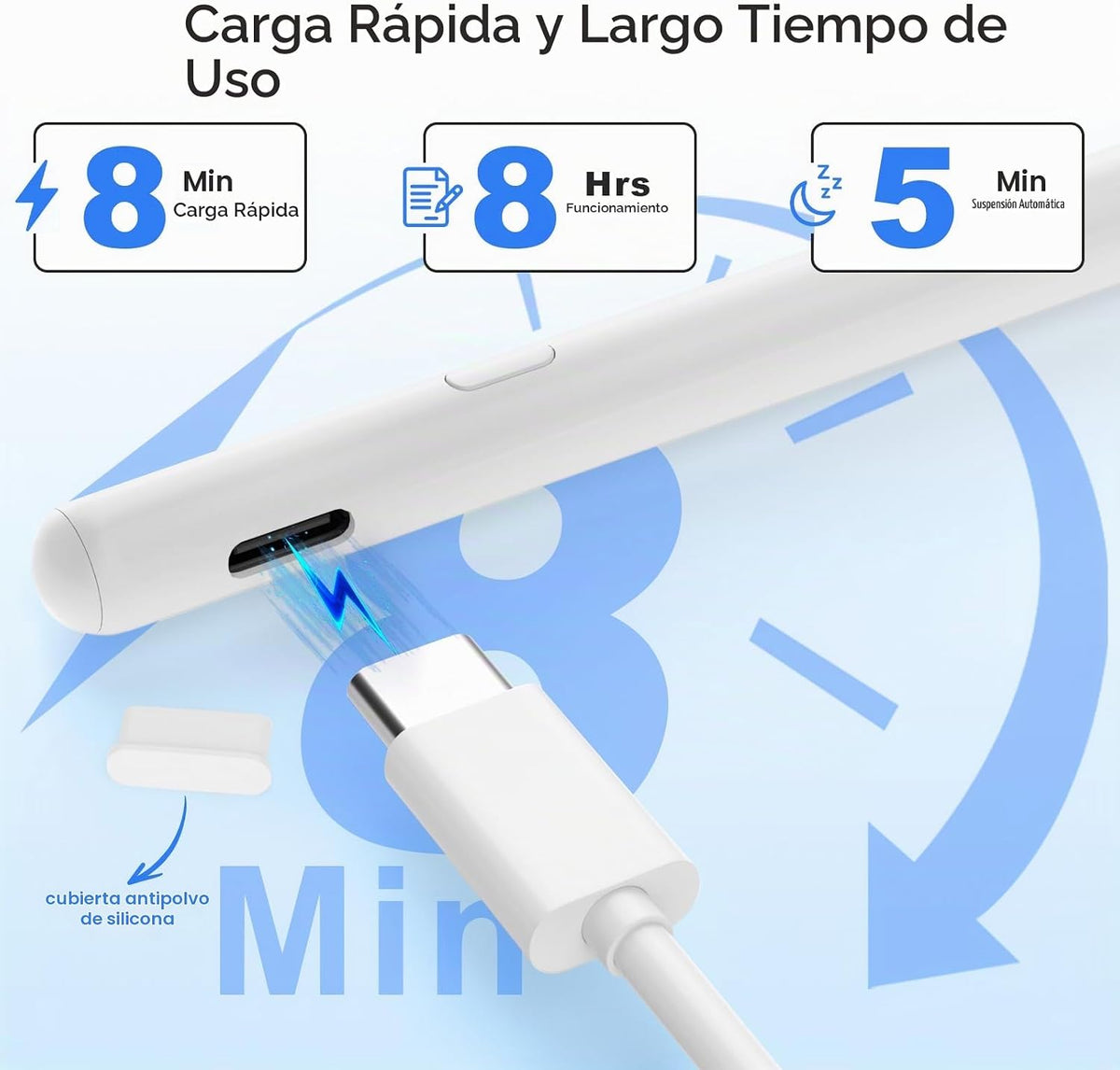 Lápiz óptico para iPad 2018-2026, USB C de 8 minutos, 3 veces carga...