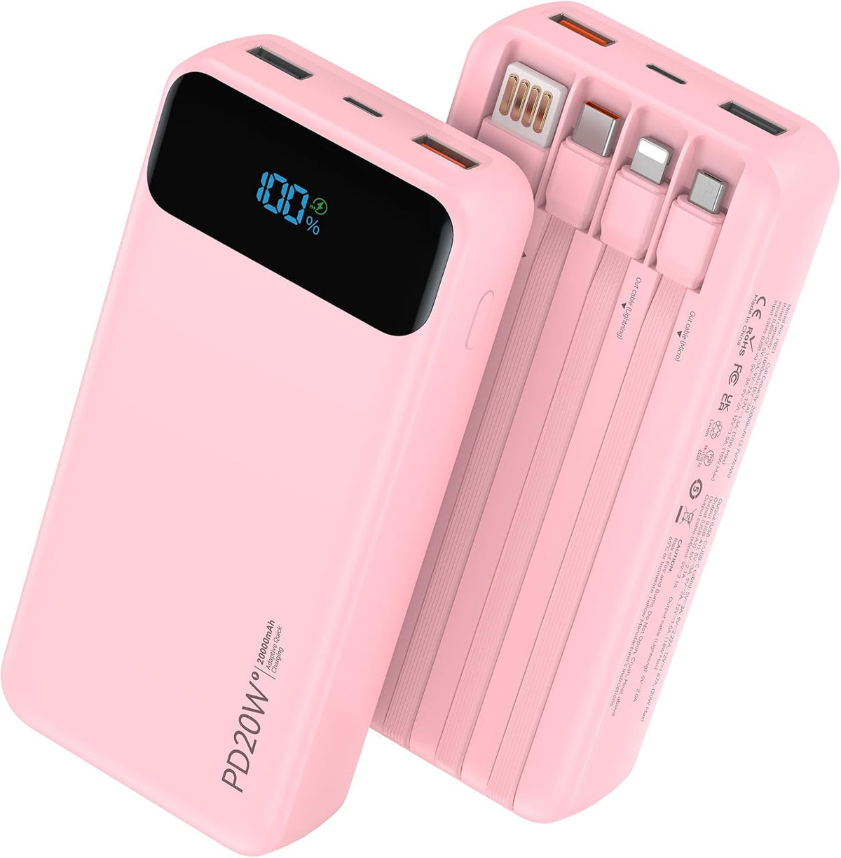 Nusyddy Cargador Portátil 20000mAh con 4 Cables Integrados y 6 Sali...