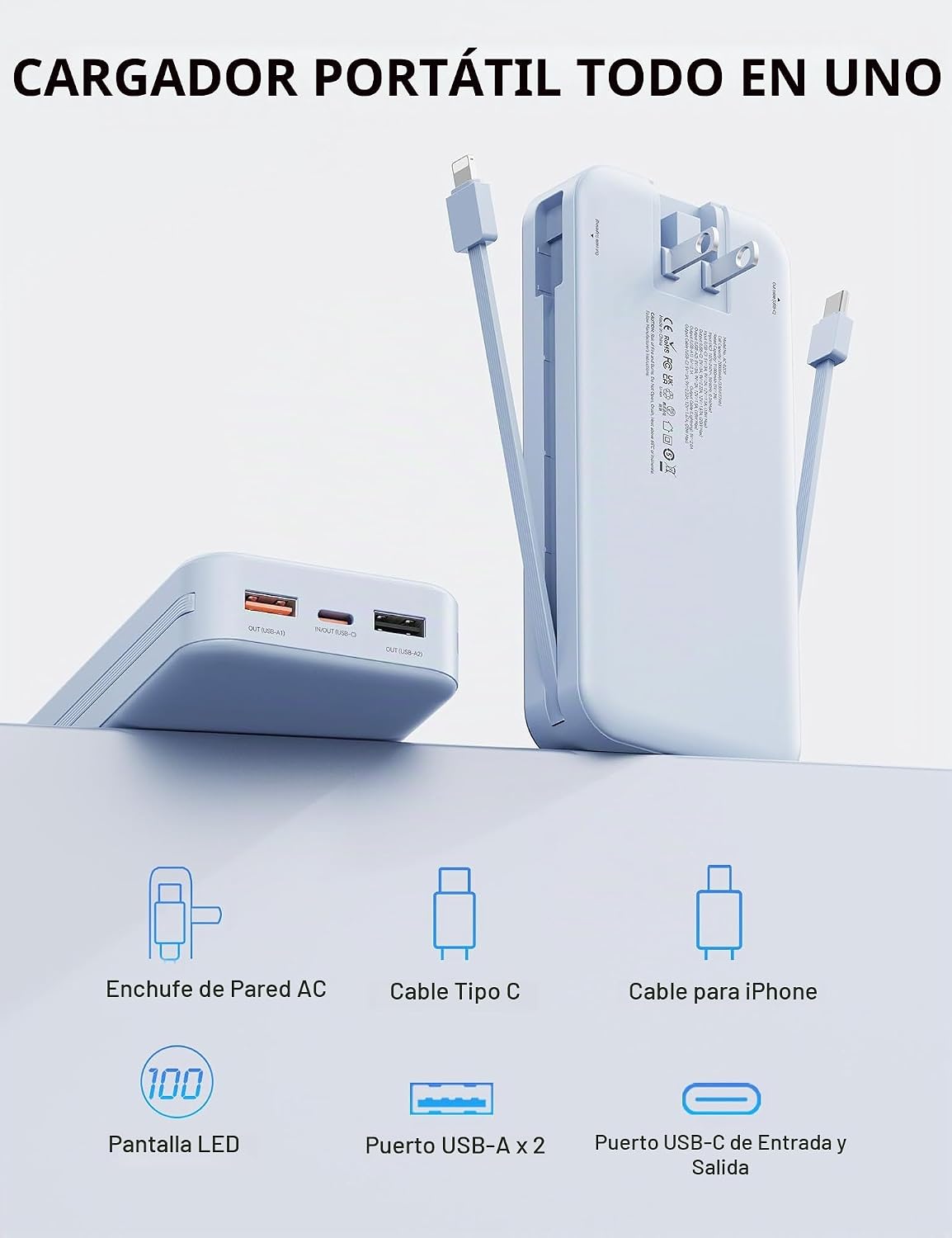 Nusyddy Cargador portátil 20000mAh de carga rápida con enchufe de p...