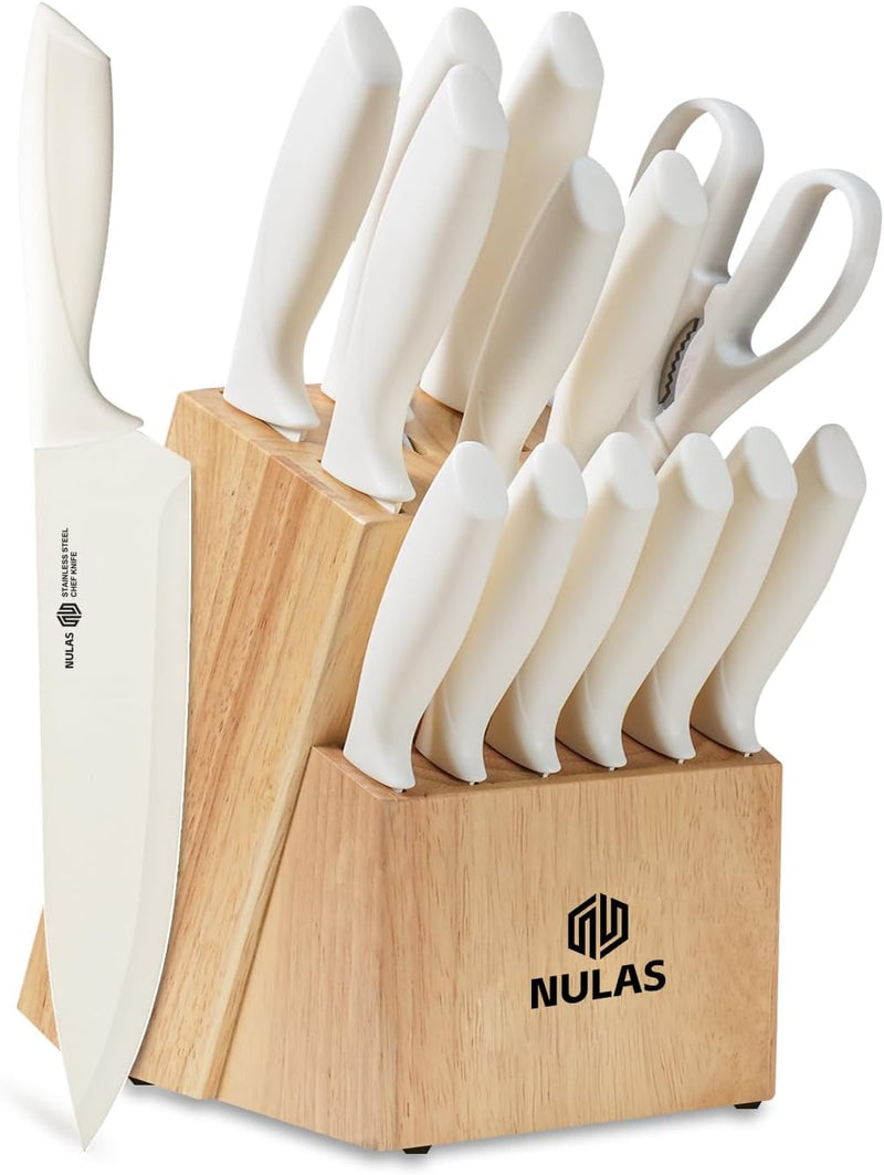 NULAS Juego de bloques de cuchillos de cocina de 15 piezas con afil...