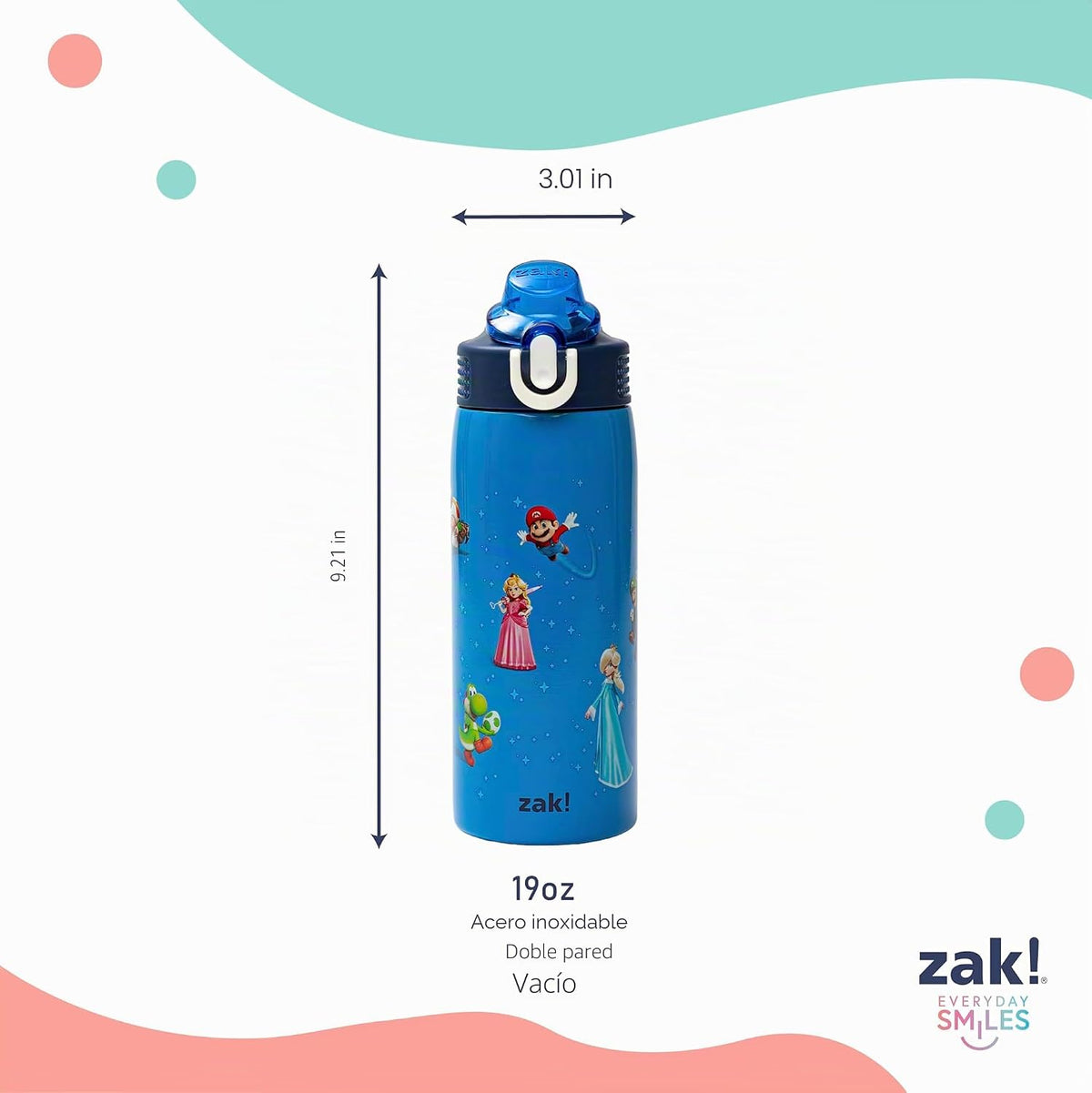 Zak Designs Super Mario Movie Sage - Botella de agua para niños con...