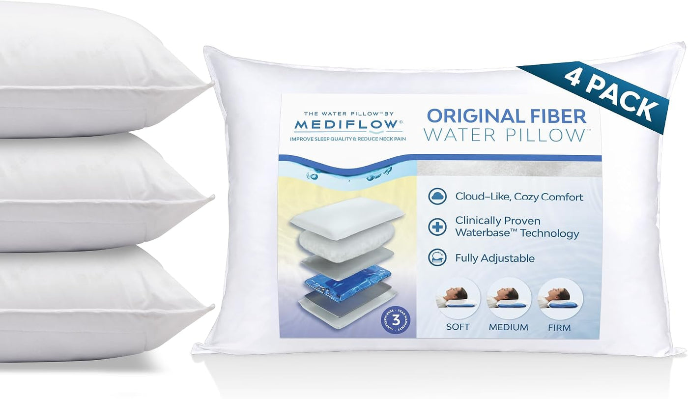 Mediflow Almohada de agua de fibra \u2013 Almohada de cama ajustabl...